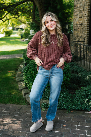 Going Somewhere Cable Knit Long Sleeve Sweater - Brown