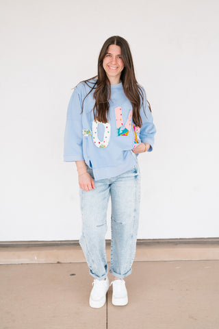 Love Patchwork Relaxed Top - Periwinkle