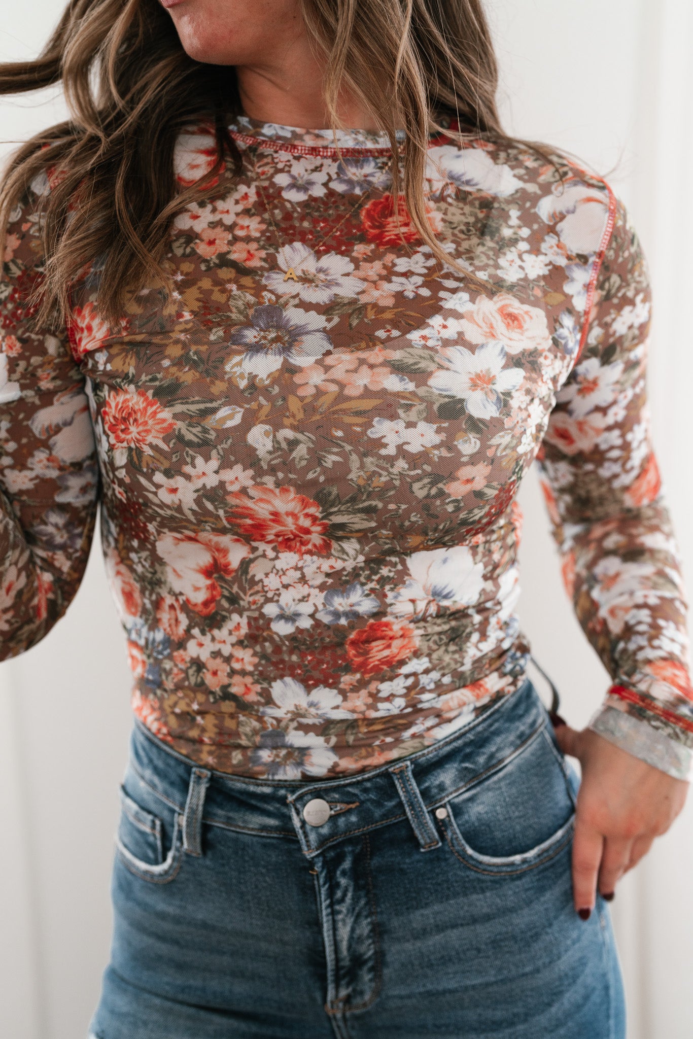 Wildflower Floral Long Sleeve Mesh Top