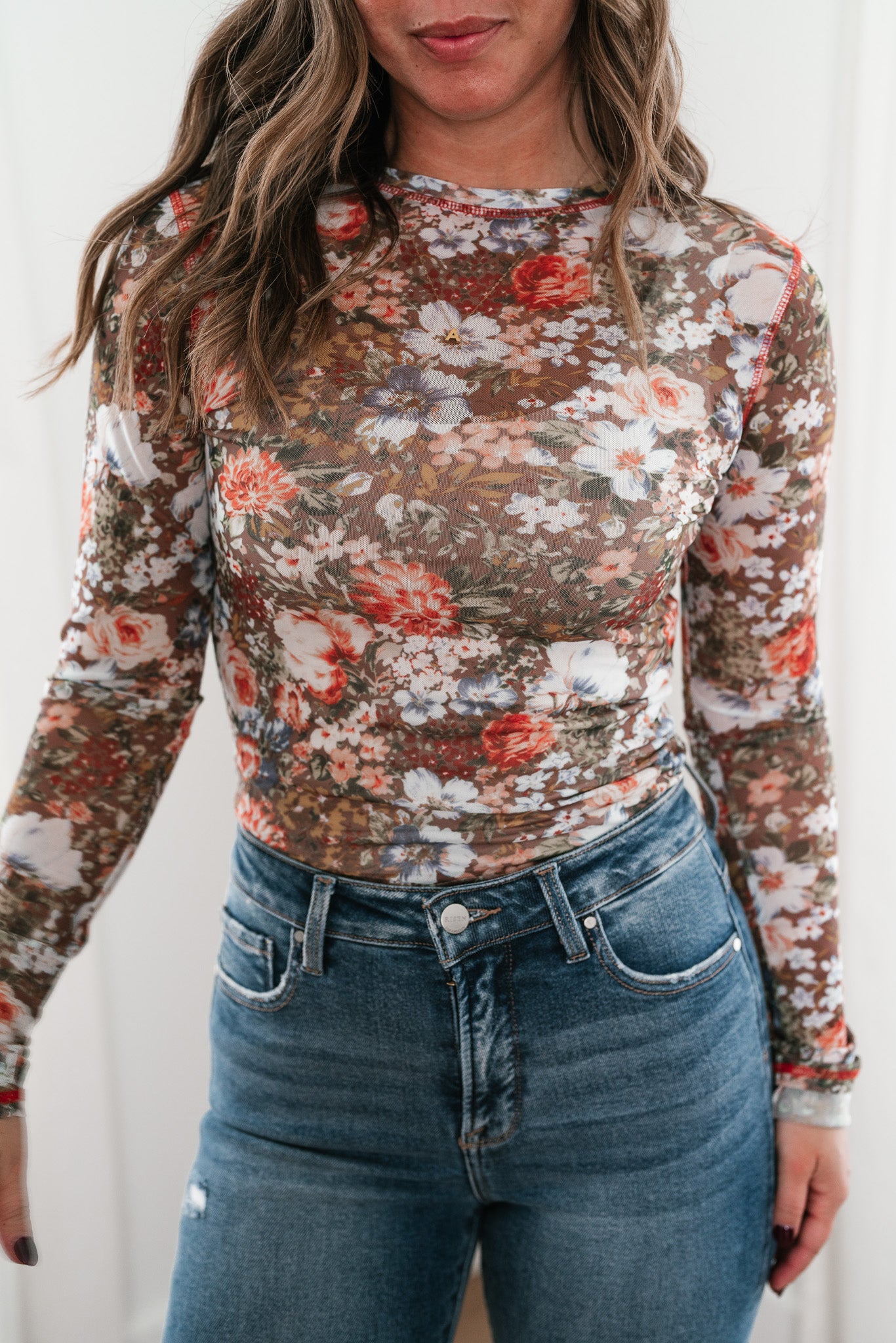 Wildflower Floral Long Sleeve Mesh Top