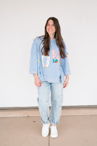 Love Patchwork Relaxed Top - Periwinkle