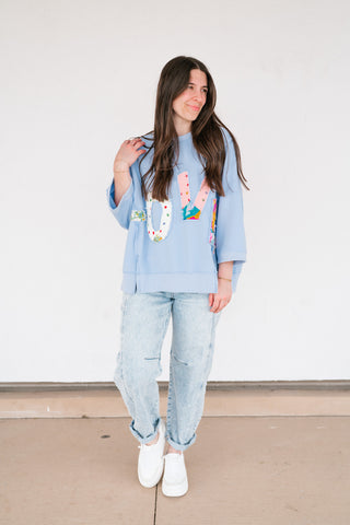Love Patchwork Relaxed Top - Periwinkle
