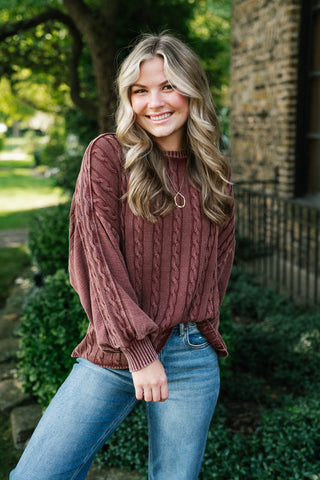 Going Somewhere Cable Knit Long Sleeve Sweater - Brown