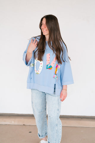 Love Patchwork Relaxed Top - Periwinkle