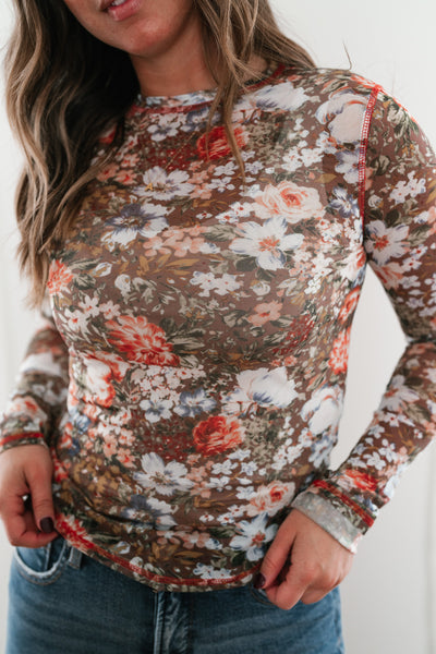 Wildflower Floral Long Sleeve Mesh Top