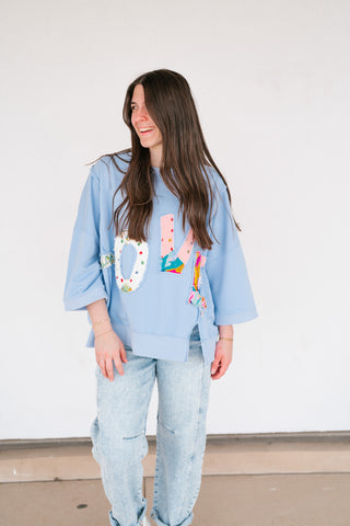 Love Patchwork Relaxed Top - Periwinkle