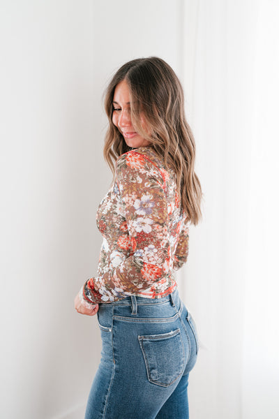 Wildflower Floral Long Sleeve Mesh Top