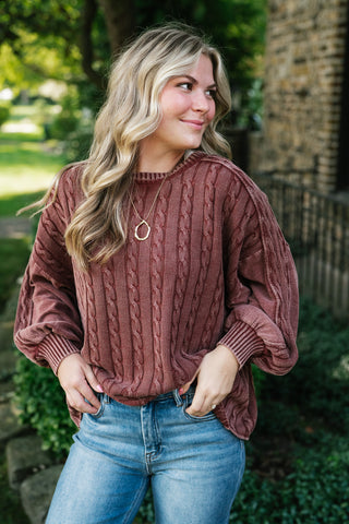 Going Somewhere Cable Knit Long Sleeve Sweater - Brown