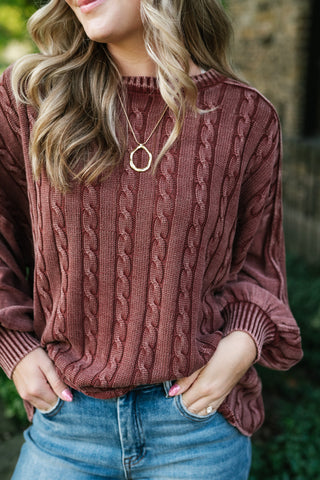 Going Somewhere Cable Knit Long Sleeve Sweater - Brown