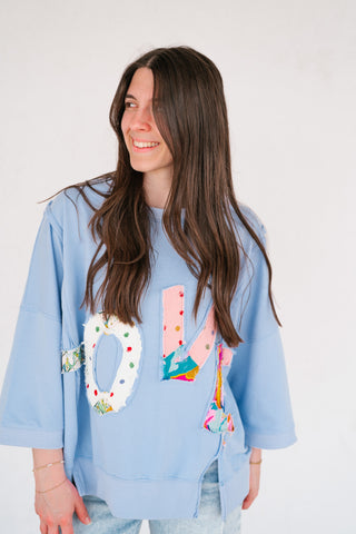 Love Patchwork Relaxed Top - Periwinkle