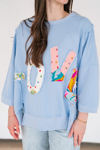 Love Patchwork Relaxed Top - Periwinkle