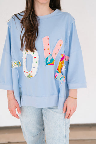 Love Patchwork Relaxed Top - Periwinkle
