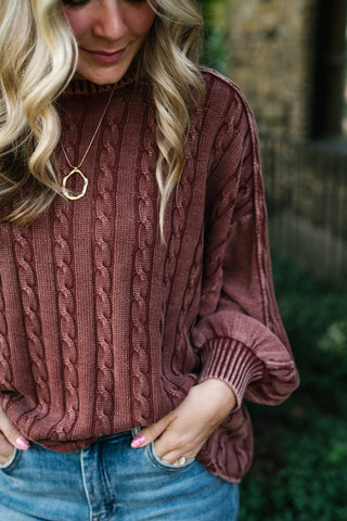 Going Somewhere Cable Knit Long Sleeve Sweater - Brown