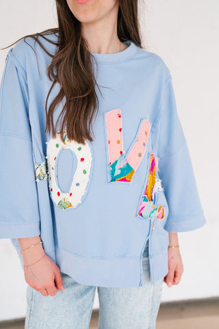 Love Patchwork Relaxed Top - Periwinkle