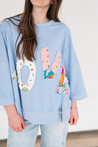Love Patchwork Relaxed Top - Periwinkle
