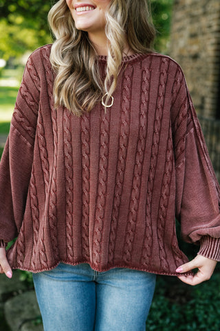 Going Somewhere Cable Knit Long Sleeve Sweater - Brown