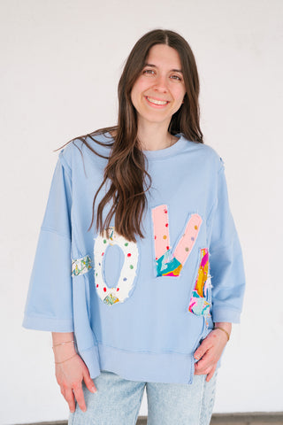 Love Patchwork Relaxed Top - Periwinkle