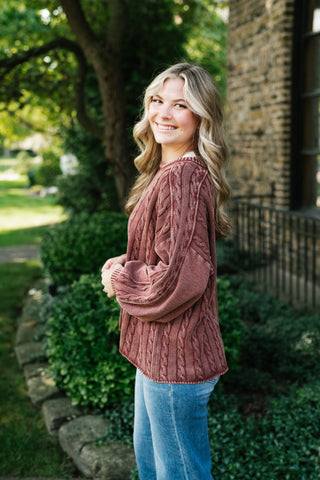 Going Somewhere Cable Knit Long Sleeve Sweater - Brown