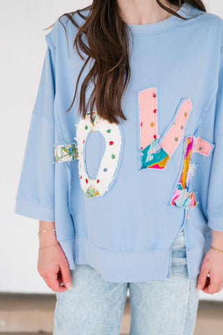 Love Patchwork Relaxed Top - Periwinkle