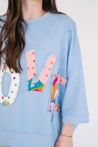 Love Patchwork Relaxed Top - Periwinkle