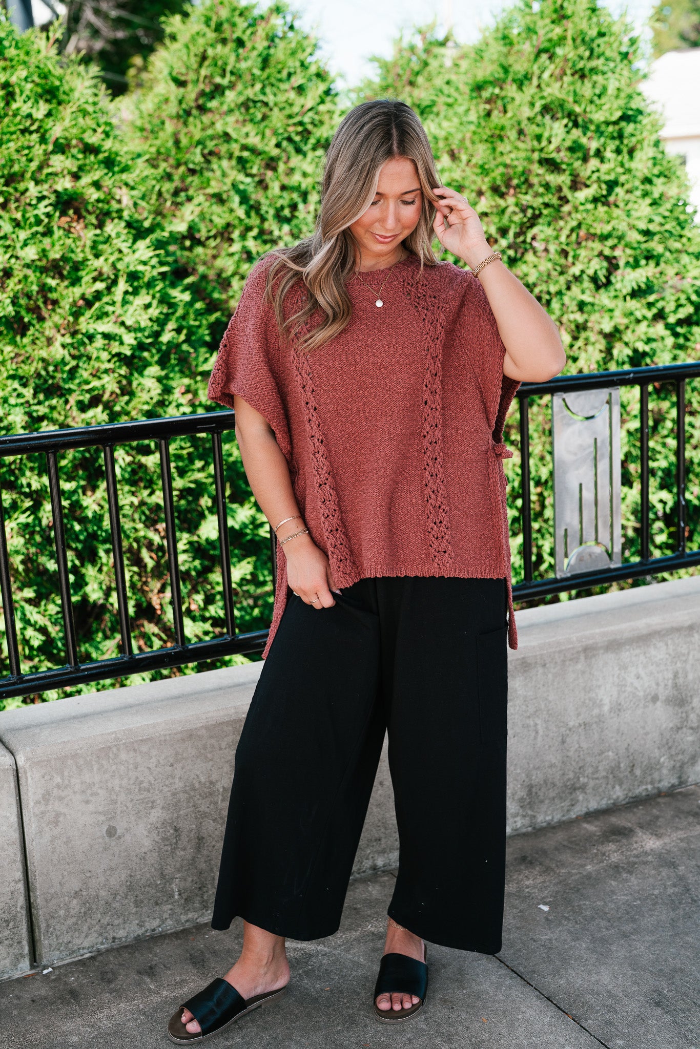 Morning Light Side Tie Knit Blouse - Dusty Red