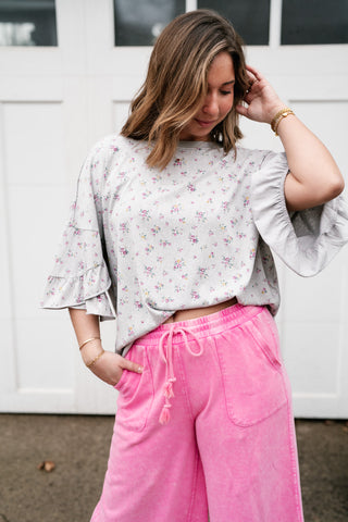 Floral Drift Ruffle Sleeve Top