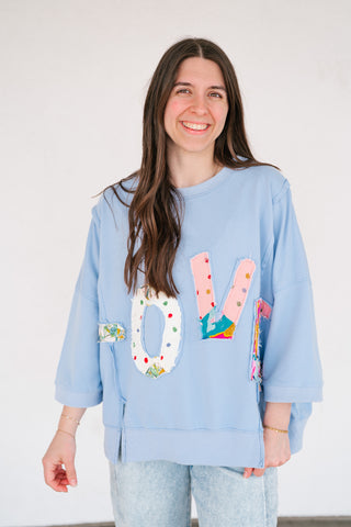 Love Patchwork Relaxed Top - Periwinkle