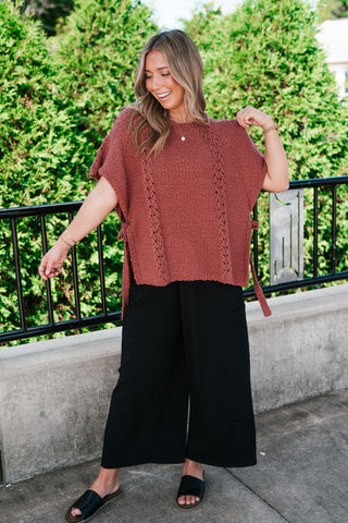 Morning Light Side Tie Knit Blouse - Dusty Red