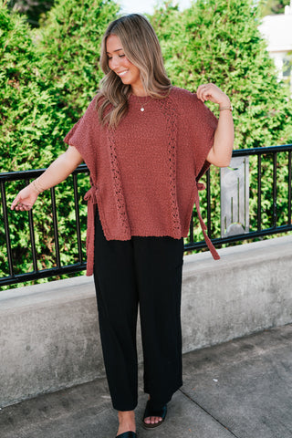 Morning Light Side Tie Knit Blouse - Dusty Red