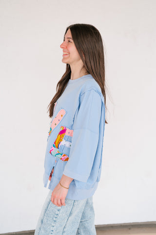 Love Patchwork Relaxed Top - Periwinkle