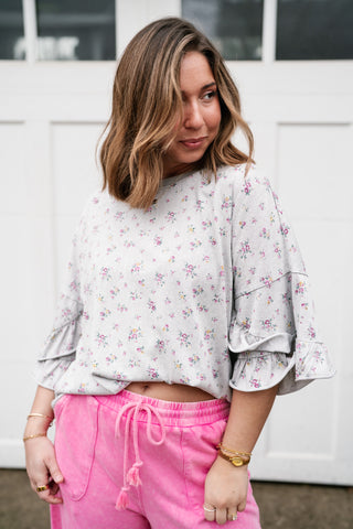 Floral Drift Ruffle Sleeve Top