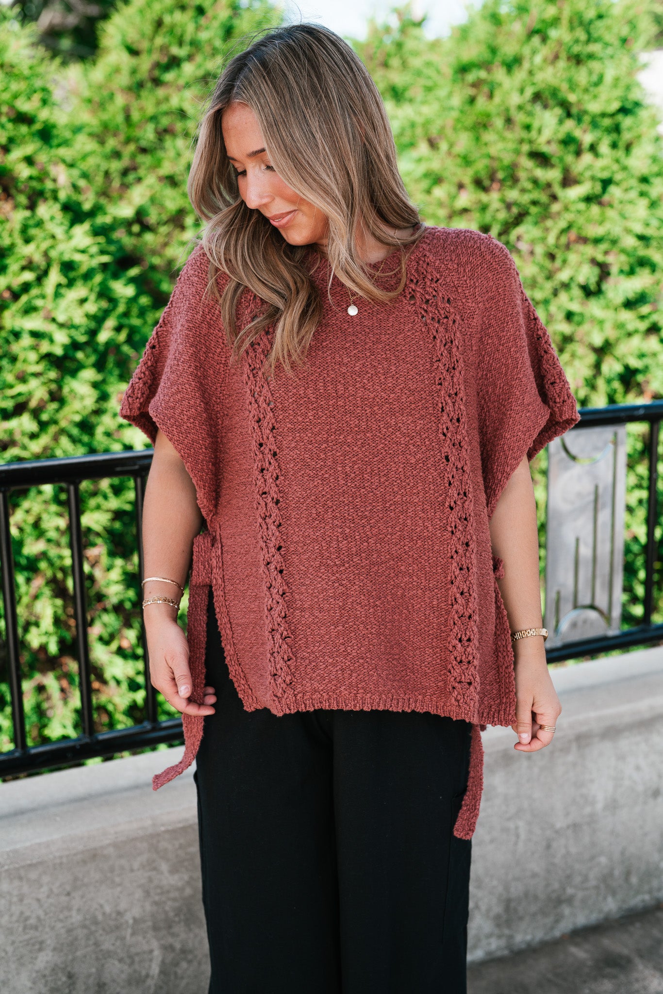 Morning Light Side Tie Knit Blouse - Dusty Red