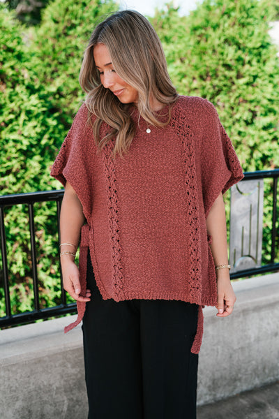 Morning Light Side Tie Knit Blouse - Dusty Red