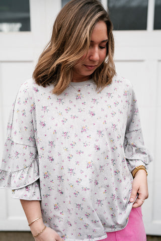 Floral Drift Ruffle Sleeve Top