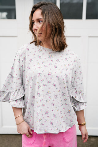 Floral Drift Ruffle Sleeve Top