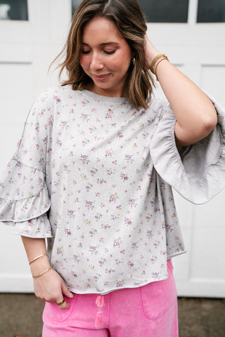 Floral Drift Ruffle Sleeve Top