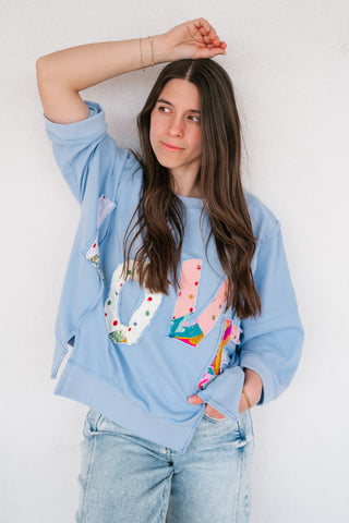 Love Patchwork Relaxed Top - Periwinkle