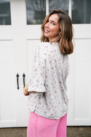 Floral Drift Ruffle Sleeve Top