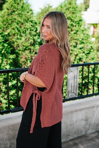 Morning Light Side Tie Knit Blouse - Dusty Red