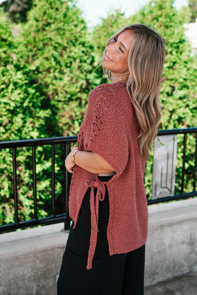 Morning Light Side Tie Knit Blouse - Dusty Red