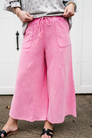 Can't Be Matched Mineral Wash Wide Leg Pants- Pink