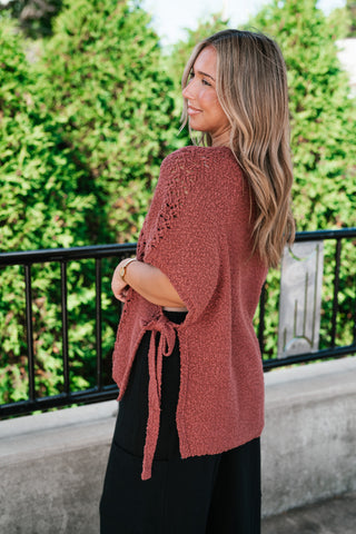 Morning Light Side Tie Knit Blouse - Dusty Red