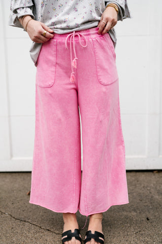 Can't Be Matched Mineral Wash Wide Leg Pants- Pink