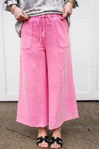 Can't Be Matched Mineral Wash Wide Leg Pants- Pink