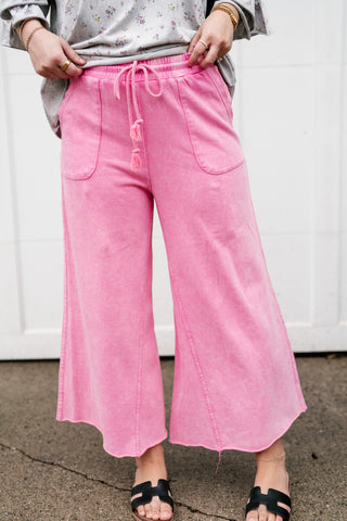 Can't Be Matched Mineral Wash Wide Leg Pants- Pink