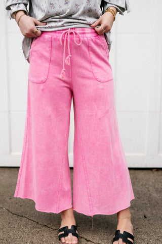 Can't Be Matched Mineral Wash Wide Leg Pants- Pink