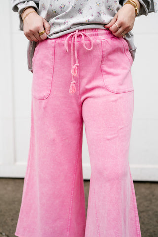 Can't Be Matched Mineral Wash Wide Leg Pants- Pink