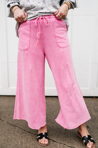 Can't Be Matched Mineral Wash Wide Leg Pants- Pink