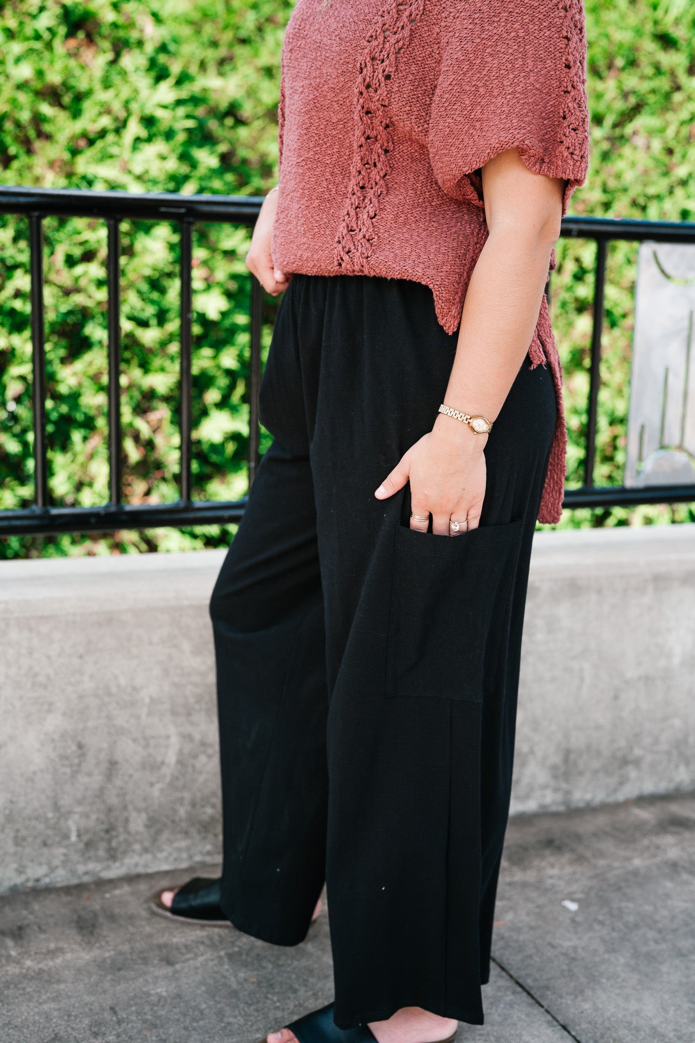 Midnight Wide Leg Side Pocket Pants