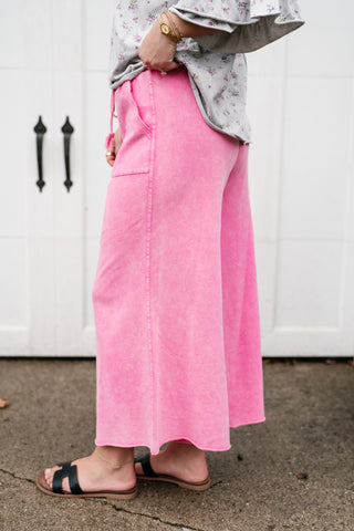 Can't Be Matched Mineral Wash Wide Leg Pants- Pink